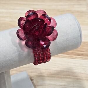 Beaded Stretch Bracelets and Multi Wear Dark Pink Acrylic Flower Brooch